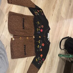 Embroidered Brown and Black Women's Cardigan